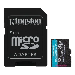 Card de memorie Kingston Canvas GO! Plus, MicroSD, 512GB, Class 10, UHS-I Performance, U3, V30 +
